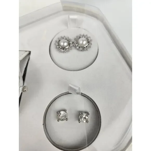 NEW Vintage Arnex Ladies Rhinestone & Silvertone Quartz Watch Earrings‎ Necklace